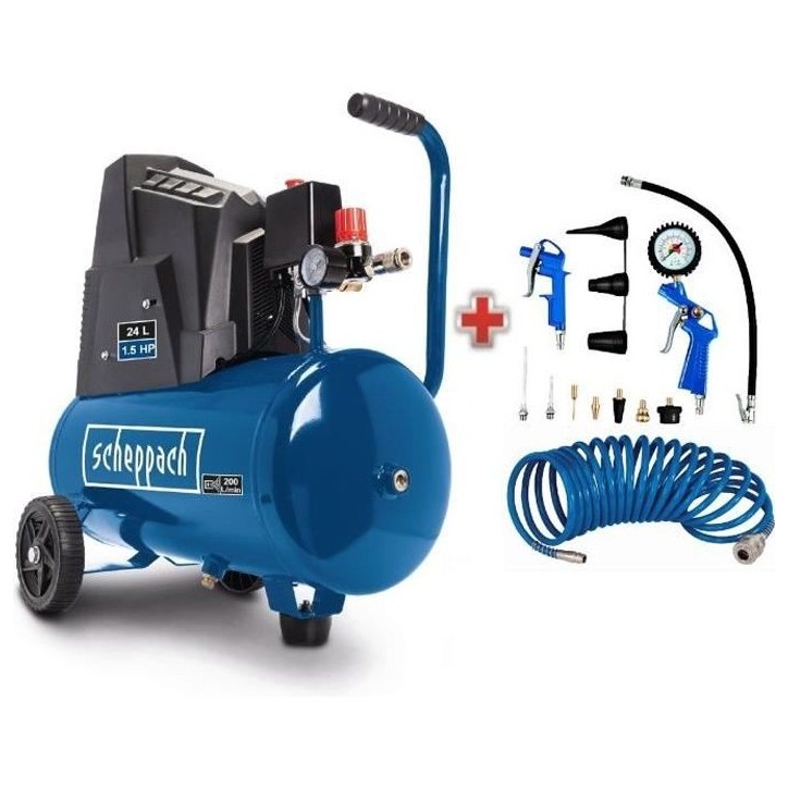 Compresseur d'air horizontal Scheppach HC30o - 24L - 110 W - 8 bars (Livré avec un jeu de 13 accessoires) Compresseur d'air horizontal Scheppach HC30o - 24L - 110 W - 8 bars (Livré avec un jeu de 13 accessoires)