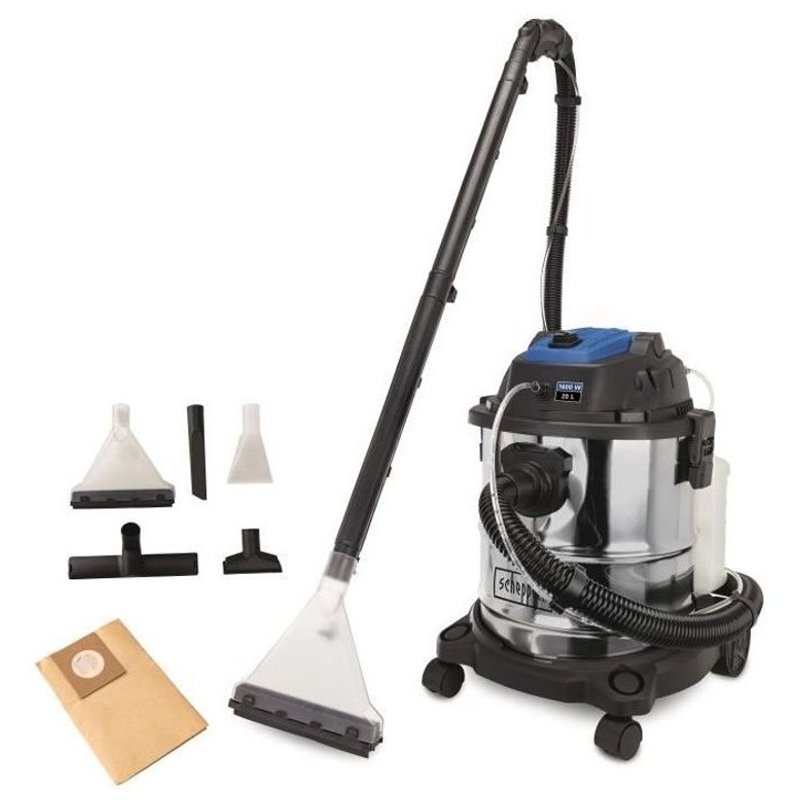 Aspirateur Injecteur Extracteur eau et poussiere SCHEPPACH SprayVac20 - 1600W - Cuve Inox - Gris - 5 en 1