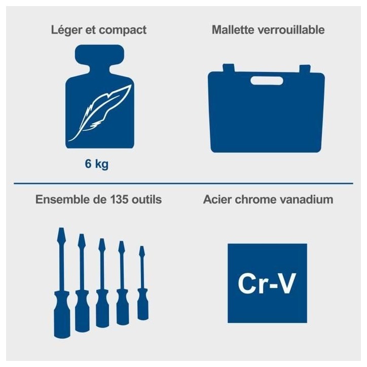 Malette a outils de 135 pieces - SCHAPPACH - TB170 - Outils en acier chrome vanadium - Mallette verrouillable Malette a outils de 135 pieces - SCHAPPACH - TB170 - Outils en acier chrome vanadium - Mallette verrouillable