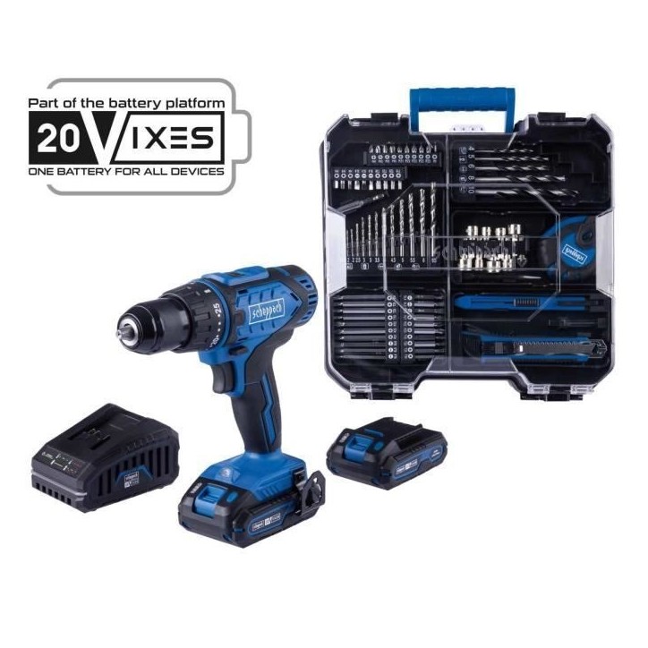 Coffret perceuse visseuse sans fil C-DTB74/2-X - 50Nm mandrin 13mm + 74 access - SCHEPPACH 20V IXES + 2 batteries 2Ah + chargeur