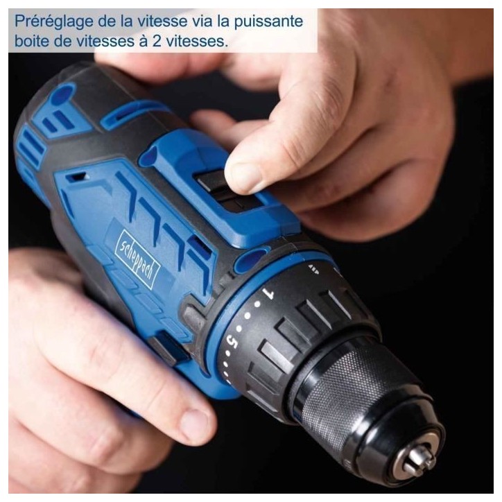 Coffret perceuse visseuse sans fil C-DTB74/2-X - 50Nm mandrin 13mm + 74 access - SCHEPPACH 20V IXES + 2 batteries 2Ah + chargeur