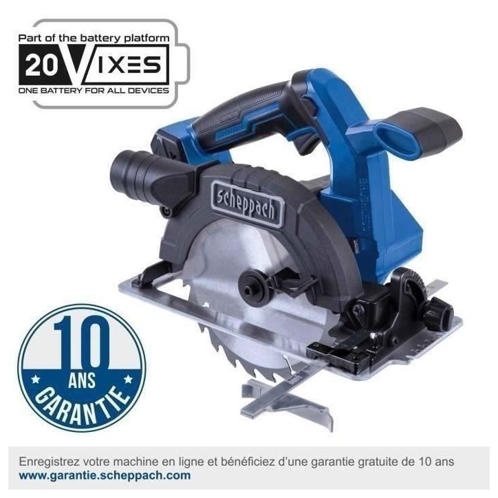 Scie circulaire sans fil BC-CS165-X - brushless lame 165mm coupe max 55mm a 90° - SCHEPPACH 20V IXES - sans batterie ni chargeu