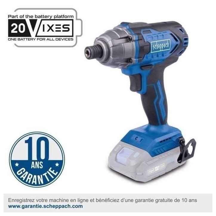 Clé a choc sans fil C-ID180-X - 1/4 brushless 180 Nm 3600 bmp - SCHEPPACH 20V IXES - sans batterie ni chargeur