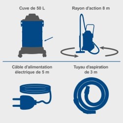 Aspirateur eau et poussiere VC50 - 1400 W - Cuve inox 50L - SCHEPPACH