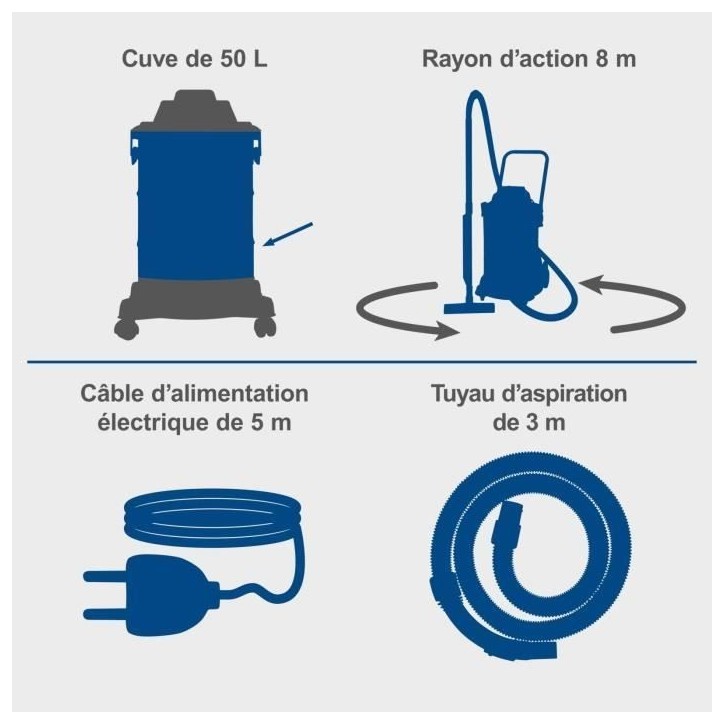 Aspirateur eau et poussiere VC50 - 1400 W - Cuve inox 50L - SCHEPPACH