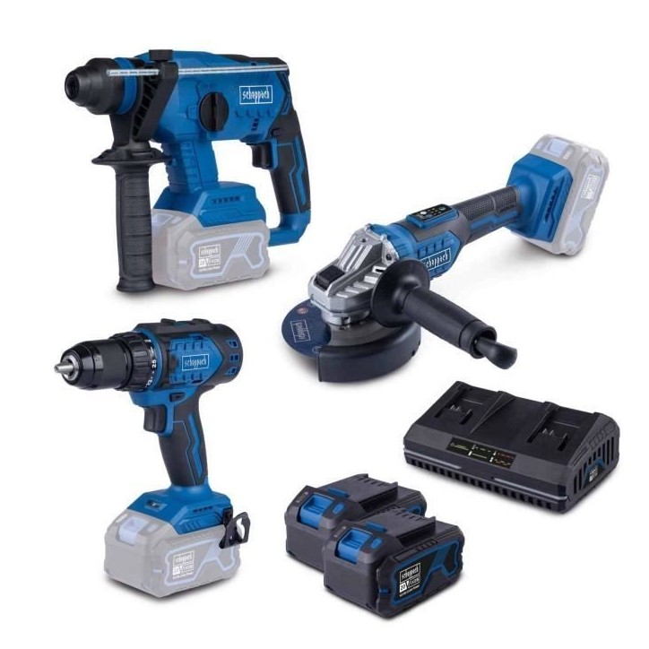 SCHEPPACH - Combot kit 20V IXES : perceuse + perforateur + meuleuse + 2 batteries 4Ah + chargeur SCHEPPACH - Combot kit 20V IXES : perceuse + perforateur + meuleuse + 2 batteries 4Ah + chargeur