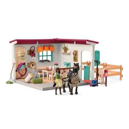 Sellerie du centre équestre, coffret avec 85 éléments inclus dont 1 cheval et 1 personnage, figurines pour enfants des 5 ans