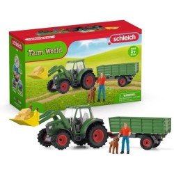 Tracteur et remorque, Coffre schleich avec 1 tracteur, 1 rremorque, 1
