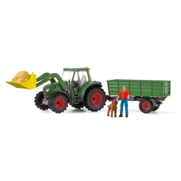 Tracteur et remorque, Coffre schleich avec 1 tracteur, 1 rremorque, 1 figurine humaine articulée, 1 figurine chien, pour enfant Tracteur et remorque, Coffre schleich avec 1 tracteur, 1 rremorque, 1 figurine humaine articulée, 1 figurine chien, pour enfant