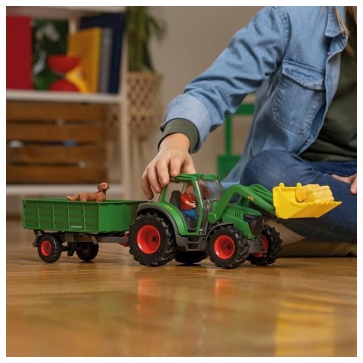 Tracteur et remorque, Coffre schleich avec 1 tracteur, 1 rremorque, 1 figurine humaine articulée, 1 figurine chien, pour enfant Tracteur et remorque, Coffre schleich avec 1 tracteur, 1 rremorque, 1 figurine humaine articulée, 1 figurine chien, pour enfant