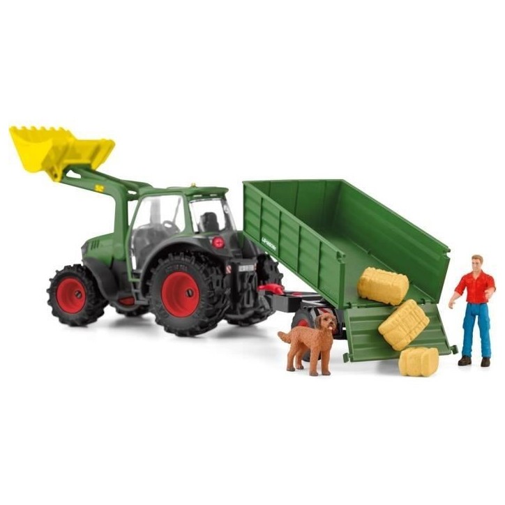 Tracteur et remorque, Coffre schleich avec 1 tracteur, 1 rremorque, 1 figurine humaine articulée, 1 figurine chien, pour enfant Tracteur et remorque, Coffre schleich avec 1 tracteur, 1 rremorque, 1 figurine humaine articulée, 1 figurine chien, pour enfant