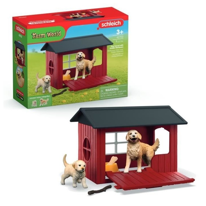Coffret Niche avec Golden Retriever, SCHLEICH 42722 Farm World, Des 4 ans