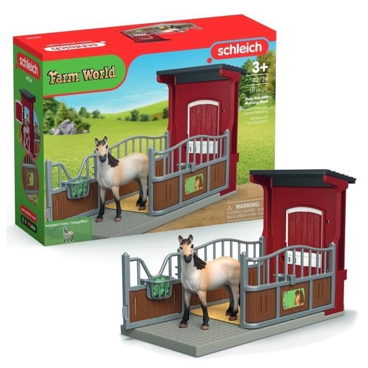 Coffret Box avec Jument Mustang, Figurine réaliste, Taille 24 cm, SCHLEICH 42724 Farm World, Des 4 ans