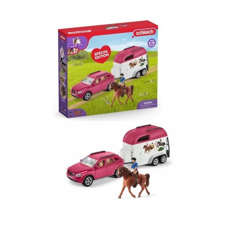 Voiture avec remorque pour chevaux, Coffret schleich avec 1 cheval sch Voiture avec remorque pour chevaux, Coffret schleich avec 1 cheval sch