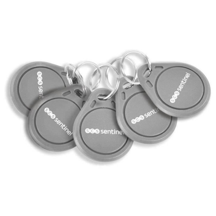 Lot de 5 badges RFID - SCS SENTINEL - CodeAccess 501 et A - Fréquence 125 kHz - Porte-clé inclus