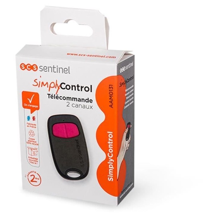 Télécommande 2 canaux - SCS SENTINEL - SimplyControl - Fuschia, portée 40m, fréquence 433.92 MHz, pile lithium CR2032 inclus Télécommande 2 canaux - SCS SENTINEL - SimplyControl - Fuschia, portée 40m, fréquence 433.92 MHz, pile lithium CR2032 inclus
