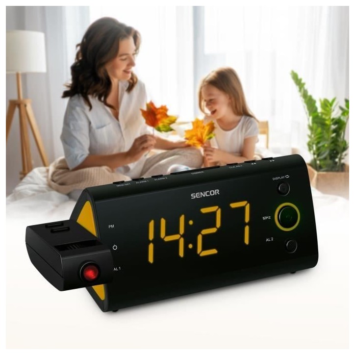 Radio-réveil - SENCOR - SRC 330 OU - Ecran LED 1,2? orange - Tuner FM - Projection heure - Noir