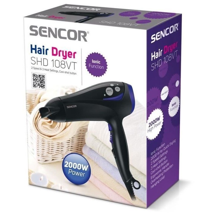 Seche-cheveux ionique - SENCOR - SHD 108VT - 2000 W - 2 vitesses - Noir