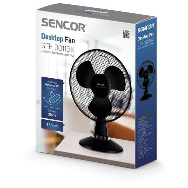 Ventilateur de bureau - Sencor - SFE 3011BK - 3 vitesses - Oscillation 90° - 30 cm de diametre Ventilateur de bureau - Sencor - SFE 3011BK - 3 vitesses - Oscillation 90° - 30 cm de diametre