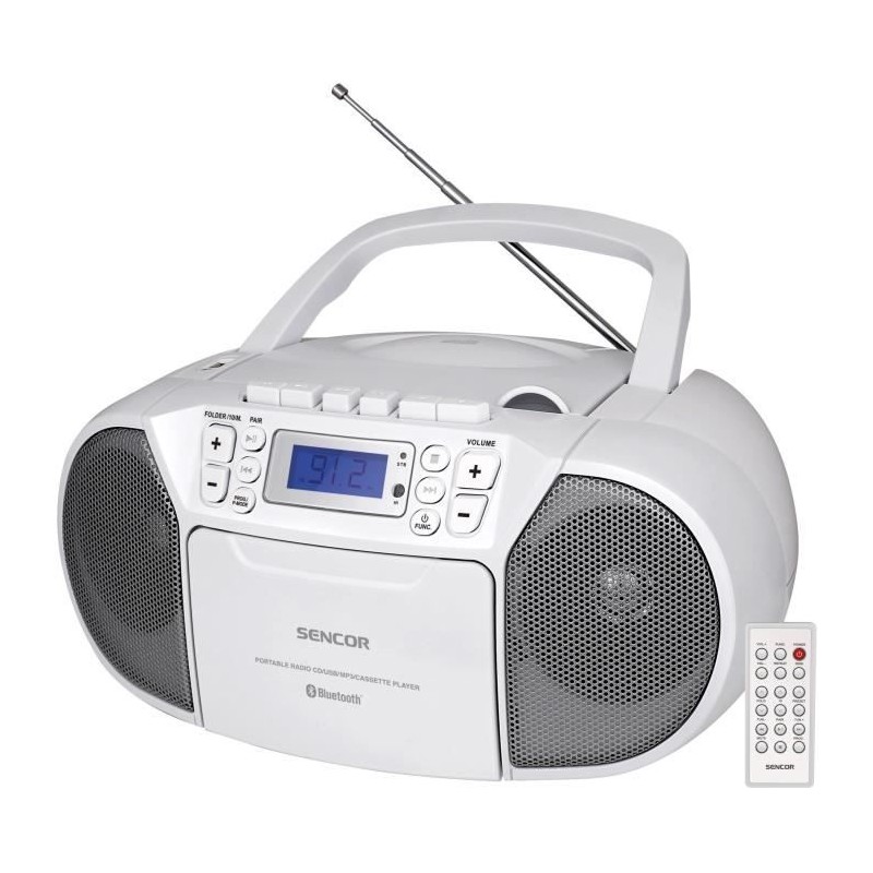 Lecteur CD / Casettes - SENCOR - SPT 3907 W - 4 W - Bluetooth - Blanc
