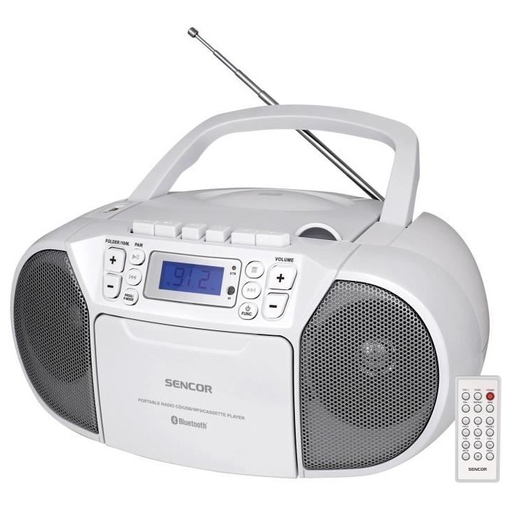 Lecteur CD / Casettes - SENCOR - SPT 3907 W - 4 W - Bluetooth - Blanc