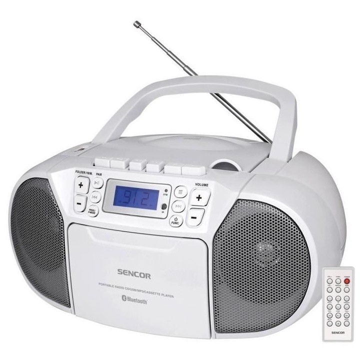 Lecteur CD / Casettes - SENCOR - SPT 3907 W - 4 W - Bluetooth - Blanc