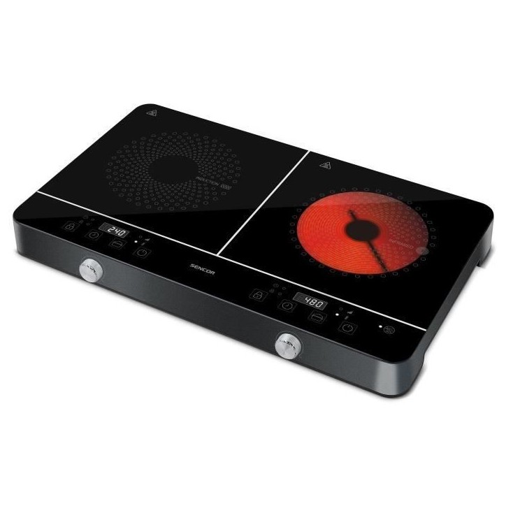 Plaque de cuisson a induction et radiante - SENCOR - SCP 4001BK - 3400 W - 2 foyers - Noir