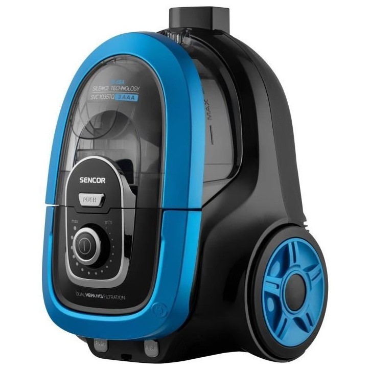 Aspirateur traineau sans sac - SENCOR - SVC-1035TQ - 750 W - 75 dB - 1 L - Noir / Bleu Aspirateur traineau sans sac - SENCOR - SVC-1035TQ - 750 W - 75 dB - 1 L - Noir / Bleu