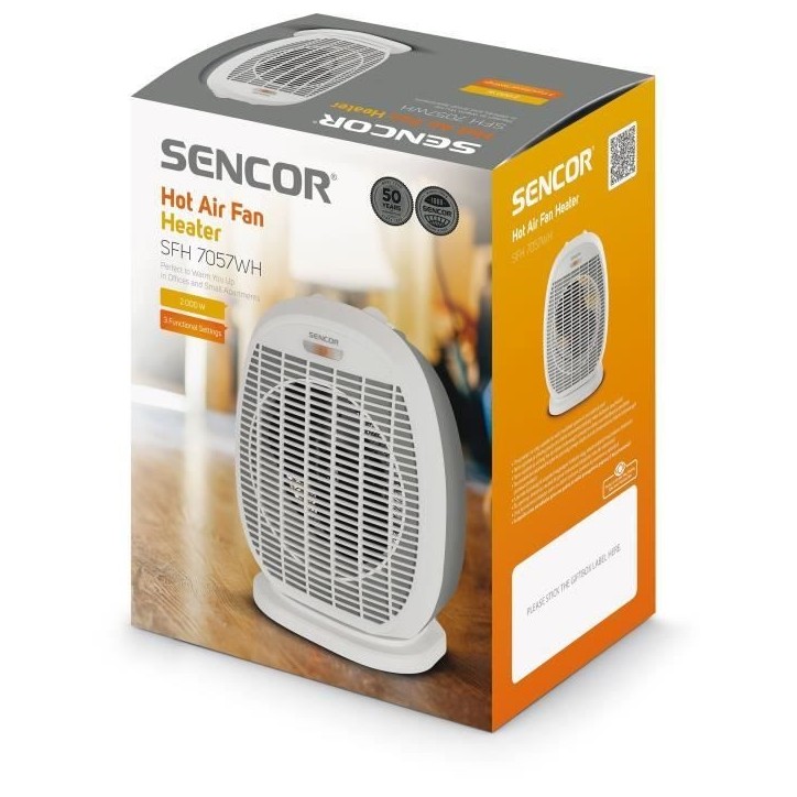 Radiateur a air chaud - SENCOR - SFH 7057WH - 2000 W - 2 niveaux de chauffage - Thermostat - Blanc