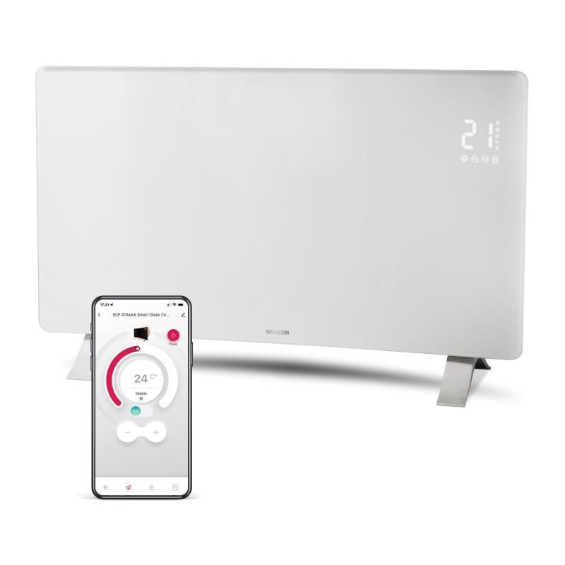 Radiateur intelligent Wi-Fi en verre - SENCOR - SCF 4740WH - 2400 W - Radiateur intelligent Wi-Fi en verre - SENCOR - SCF 4740WH - 2400 W -