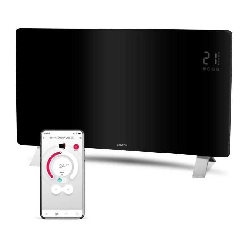 Radiateur intelligent Wi-Fi en verre - SENCOR - SCF 4741BK - 2400 W - Radiateur intelligent Wi-Fi en verre - SENCOR - SCF 4741BK - 2400 W -