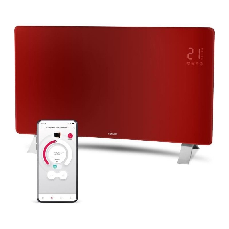 Radiateur intelligent Wi-Fi en verre - SENCOR - SCF 4742RD - 2400 W - Radiateur intelligent Wi-Fi en verre - SENCOR - SCF 4742RD - 2400 W -