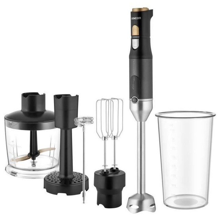 Mixeur plongeant 6 en 1 - SENCOR - SHB 6442BK - 1200 W - Technologie TITANIUM QuadBlade - Noir