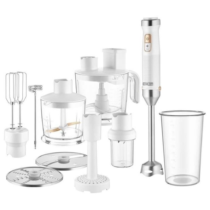 Mixeur plongeant 10 en 1 - SENCOR - SHB 6551WH - 1500 W - Technologie TITANIUM QuadBlade - Blanc