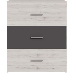 Commode - ADRIA - 3 tiroirs - Chene cendré / Gris uni - L75x P41 x 90