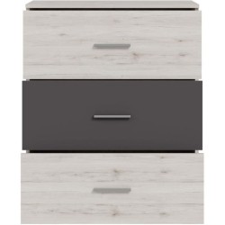 Commode - ADRIA - 3 tiroirs - Chene cendré / Gris uni - L75x P41 x 90