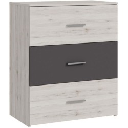 Commode - ADRIA - 3 tiroirs - Chene cendré / Gris uni - L75x P41 x 90