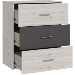 Commode - ADRIA - 3 tiroirs - Chene cendré / Gris uni - L75x P41 x 90