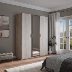 Armoire de chambre - ADRIA - Chene cendré / Gris foncé - 3 portes ba