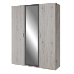 Armoire de chambre - ADRIA - Chene cendré / Gris foncé - 3 portes ba