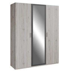 Armoire de chambre - ADRIA - Chene cendré / Gris foncé - 3 portes ba