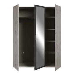 Armoire de chambre - ADRIA - Chene cendré / Gris foncé - 3 portes ba