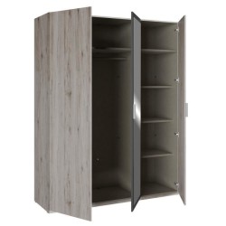 Armoire de chambre - ADRIA - Chene cendré / Gris foncé - 3 portes ba