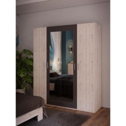 Armoire de chambre - ADRIA - Décor Chene cendré / Gris foncé - 4 po
