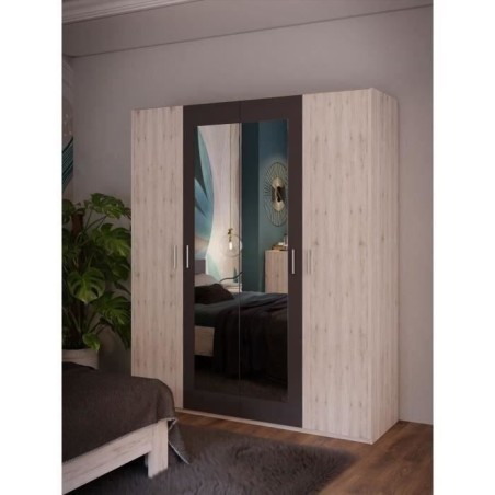 Armoire de chambre - ADRIA - Décor Chene cendré / Gris foncé - 4 po
