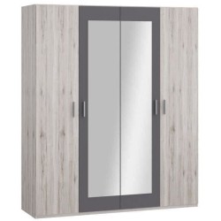 Armoire de chambre - ADRIA - Décor Chene cendré / Gris foncé - 4 po