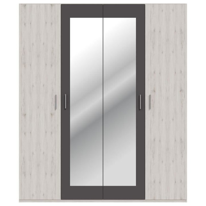 Armoire de chambre - ADRIA - Décor Chene cendré / Gris foncé - 4 portes battantes - 2 miroirs - L177,5 x P54,2 x H210,5 cm Armoire de chambre - ADRIA - Décor Chene cendré / Gris foncé - 4 portes battantes - 2 miroirs - L177,5 x P54,2 x H210,5 cm