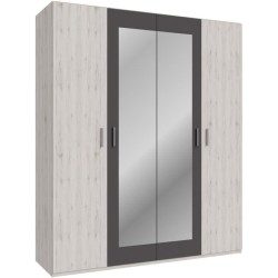 Armoire de chambre - ADRIA - Décor Chene cendré / Gris foncé - 4 po