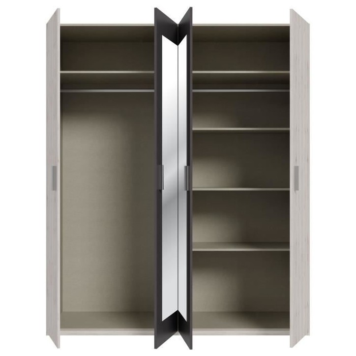 Armoire de chambre - ADRIA - Décor Chene cendré / Gris foncé - 4 portes battantes - 2 miroirs - L177,5 x P54,2 x H210,5 cm Armoire de chambre - ADRIA - Décor Chene cendré / Gris foncé - 4 portes battantes - 2 miroirs - L177,5 x P54,2 x H210,5 cm