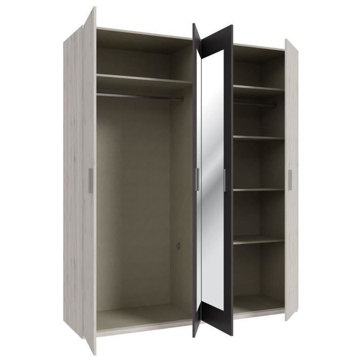 Armoire de chambre - ADRIA - Décor Chene cendré / Gris foncé - 4 portes battantes - 2 miroirs - L177,5 x P54,2 x H210,5 cm Armoire de chambre - ADRIA - Décor Chene cendré / Gris foncé - 4 portes battantes - 2 miroirs - L177,5 x P54,2 x H210,5 cm